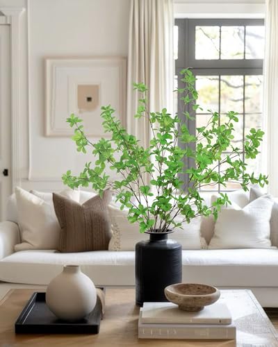 DuHouse 4Pcs Artificial Fake Greenery Stems 31" Faux Branches Fake Plants for Vase Filler Home Decor Table Centerpieces Garden Decoration(Green) - color: Green