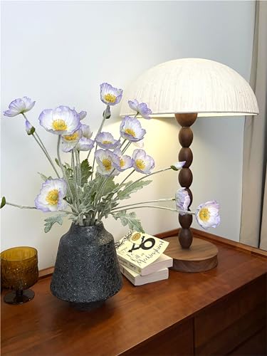 Set of 6 Poppies Flowers Artificial Silk Flowers with Long Stems Faux Wildflowers Bouquet for Vases Oil Pastel Style for Wedding Party Indoor Home Office Decor (Light Purple Blue) - color: Light Purple Blue