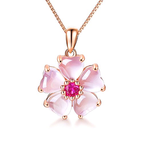 ROSE Gold Cherry Blossoms Necklace For Graduation and Mother’s Day gifts Pink beautiful Artificial stone crystal Necklace Best Gifts For Women Friend Lover