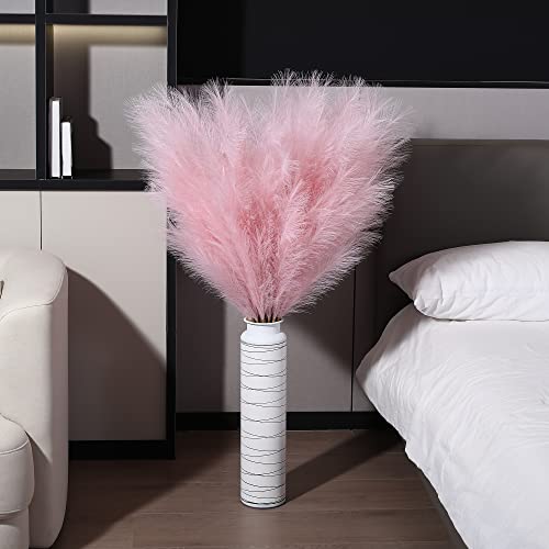 8 Pcs 45 inch Tall Faux Pampas Grass Decor, Large Artificial Pink Pompous Grass Bulk, Long Fake Pompas for Floor Vase Filler, Wedding, Baby Shower, Home and Boho Decor (Pink) - color: Light Pink