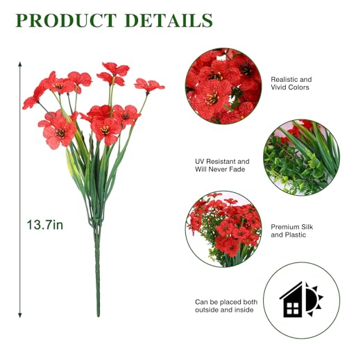 CEWOR Artificial Flowers for Outdoor Indoor, Fake Silk Daisy with Eucalyptus Leaves, Faux Flower for Valentine's Day Decor Garden Front Door Porch Planter Patio Home Decor (24 Bundles, Red) - color: Red Daisy