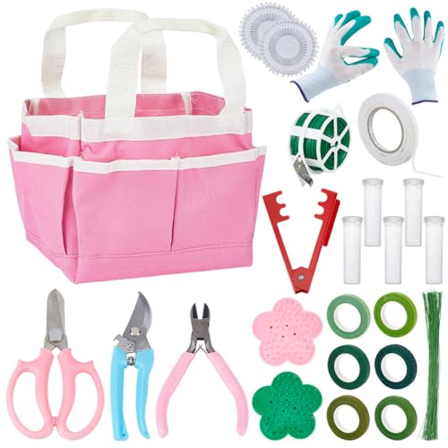 PH PandaHall Flower Arrangement Supplies Set Florist Garden Tools Rose Thorn Remover Pruner Trimmer Gloves 22/26 Gauge Paddle Wire Stem Wire Floral Tape Pearl Pin for DIY Floral Bouquet Craft Making