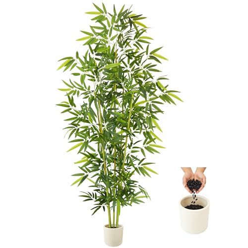 Warmplants 8ft Artificial Bamboo Tree, 96” Tall Large Fake Bamboo Plant with White Planter, Faux Trees for Indoor Outdoor Home Garden Entryway Office Décor - color: Bamboo, size: 8ft