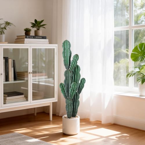 Artificial Cactus Plant, Tall UV Resistant Faux Cactus Plant, Realistic Texture Tall Fake Plant, Faux Desert Cacti Potted Plant with Planter for Indoor Outdoor Decoration - color: Green 1