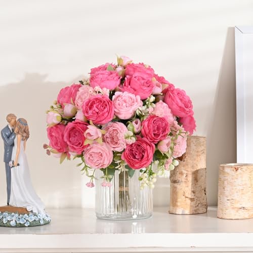 MARTINE MALL 4 Packs Peonies Artificial Flowers, Mixed Pink Artificial Peonies, Silk Peonies Flowers Fake Peonies Artificial Flowers Peonies Bouquet for Centerpiece Table Wedding Party Home Decor - color: Mixed Pink, size: 4PCS