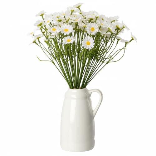 Artificial White Daisy Flowers, 6 Bouquets with 36 Stems, 10 Inch Fake Daisies, Spring Wildflowers for Table Decor