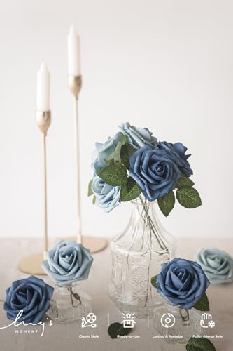 Ling's moment Artificial Roses, Dutch Blue & Dusty Blue, 3 Inch 50 Pcs | Foam Material, With Stems, DIY Floral, Wedding/Party Decor, Centerpieces/Bouquet - color: Blu- Dutch Blue & Dusty Blue, size: 50Pcs