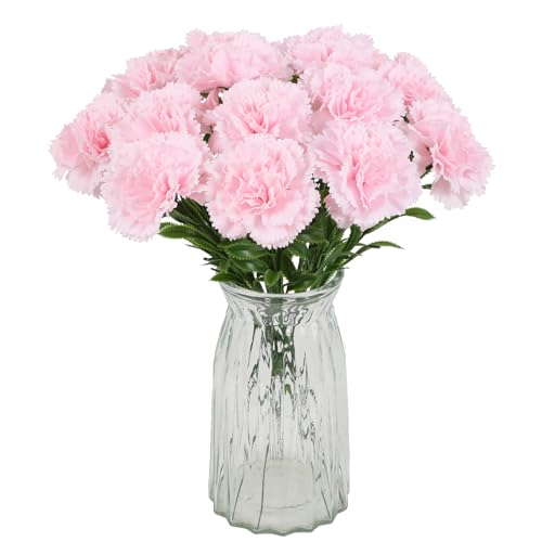 16PCS Pink Carnations Artificial Flowers 14.8'' Fake Carnation Silk Flowers with Single Stem Faux Carnations Flowers for Home Table Centerpiece Wedding Decor Floral Arrangements (Light Pink) - color: Light Pink