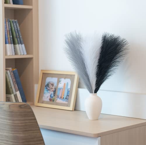 Faux Pampas Grass Decor, 18"/45cm Artificial Pampas Grass Fluffy 6 Stem pompous Flower Arrangement for Boho Home Wedding Decoration (Black,White,Grey) - color: A Black & White & Grey