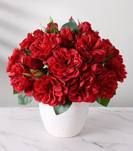 florisso Red Rose Artificial Flowers - 13 Branches Faux Roses for Wedding Bouquets, Table Centerpieces & DIY Crafts (Artificial Roses) - color: Rose-red