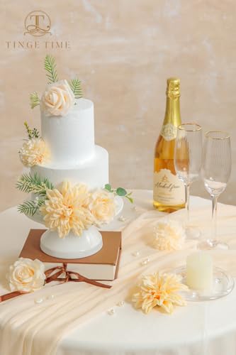 TINGE TIME Champagne Artificial Flowers, Fake Flower Leaf with Stems for DIY Champagne Wedding Bouquets Table Centerpieces Baby Shower Home Party Floral Arrangements Decorations - color: Champagne