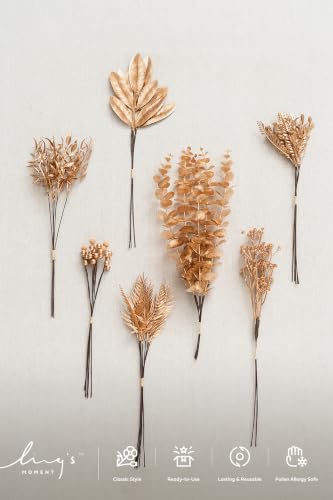 Ling's moment Artificial Golden Branches Box Set, 33pcs with 7 Kinds of Faux Greenery Picks for DIY Bridal Bouquets Wedding Floral Arrangement Table Centerpieces, Golden - color: Gld-golden
