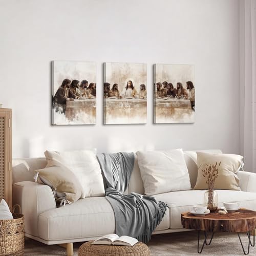 WENGTIAO 3Pcs Christian Wall Art Prints Jesus Last Supper Canvas Painting Religious Scripture Pictures Bible Renaissance Easter Artwork For Dining Room Living Room Church 16x24 inch - color: Jesus Last Supper, size: 16"x24"x3Pcs