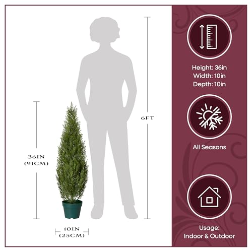 National Tree Company 36 Inch Artificial Arborvitae Topiary Tree, Realistic Fake Tree Potted Plant, Dark Green Round Growers Pot - size: 3ft