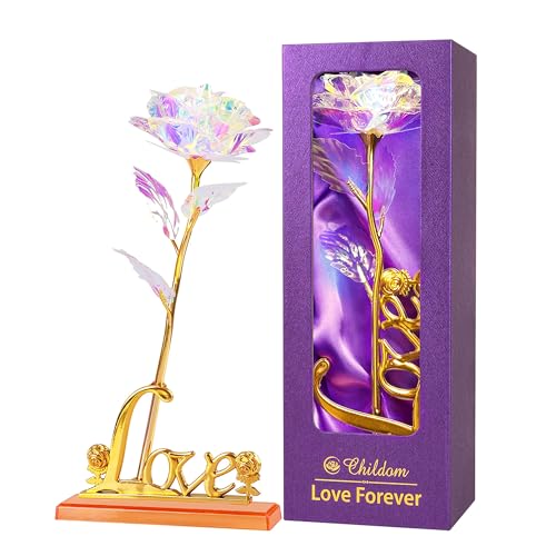 Childom Mothers Day Rose Gifts for Mom,Birthday Gifts for Women,Mothers Day Flowers Gifts for Mom from Daughter Son,Rainbow Artificial Flower Gift with Love Stand for Wife,Grandma,Daughter,Anniversary - color: Colorful With Love Stand