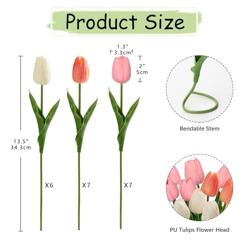 20 Pcs Artificial Tulips Flowers Mixcolor Real Touch Fake Tulips Fake Flowers for Mother's Day 13.5" Faux Tulips Faux Flowers Bulk Artificial Tulips Flowers for Vase Centerpieces Home Wedding Bouquet - color: Mixcolor Style1 #20