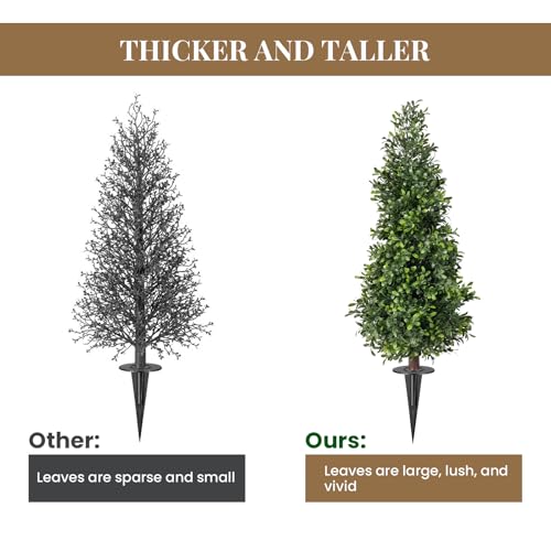 2FT Artificial Boxwood Topiary Trees with Ground Spike, 2 Pack UV Resistant Fake Shrubs Plants, Fake Evergreen Artificial Plant Brush for Indoor Outdoor Front Porch Garden - color: Boxwood-1