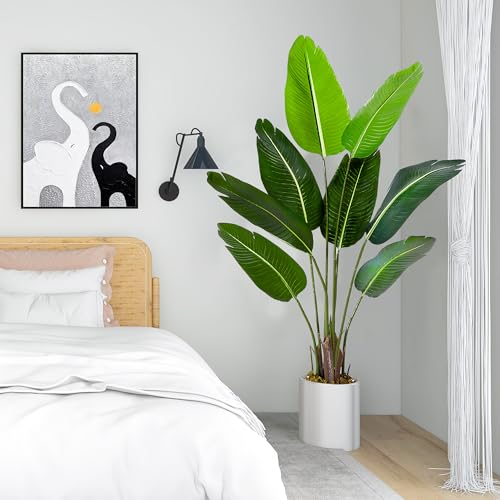 2-Pack Artificial Tree Bird of Paradise Artificial Plant, 4 Ft Faux Tropical Plant Palm Tree with Leaves Trunks Faux Banana Leaf Tree for Home Decor Living Room Indoor Outdoor Office - size: 4ft-2 pack