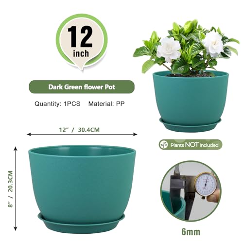Meowell Plant Pots 12 inch, Plastic Planters with Drainage Holes and Saucers, Large Flower Pots for Indoor Outdoor Plants, Modern Decorative Pots for Garden House Plants, Blue Green - color: Blue Green, size: 12inch C