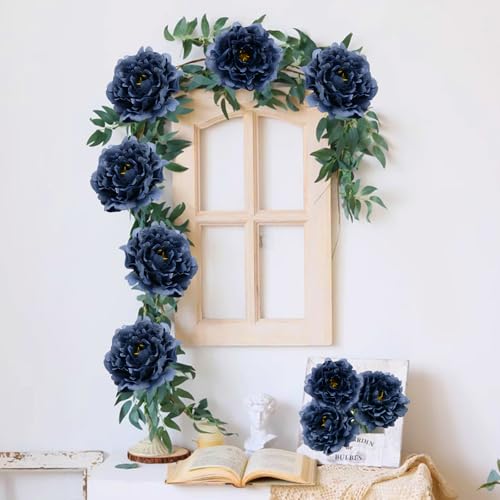20 Pcs Artificial Flower Peonies, 5" Silk Fake Peonies with 6" Stems No Leaf, Faux Peonies Flowers for Decoration Wedding Home Party Centerpiece Decor Floral Art (Navy Blue) - color: Dark Blue