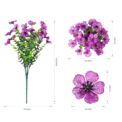 florisso Artificial Flowers for Outdoors Daisy 12 Bundles for Home Decoration, Faux Flower Fake Plants Outside Decoration with Eucalyptus UV Resistant for Planter Porch Patio Yard Garden Purple - color: Purple