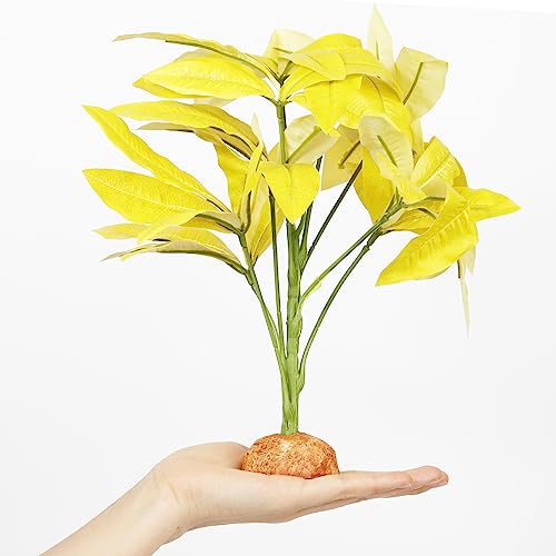 Fake Yellow Money Tree Plant, Reptile Decor for Terrarium, Crested Gecko Tank Accessories fit Leopard Gecko Bearded Dragon Lizard Chameleon Snake Tortoise - color: O-fake Yellow Money Tree Plant