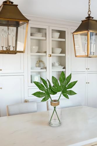 GnFlus Fake Plants Faux Greenery Stems in Glass Vase with Faux Water, Realistic Silk Faux Plants Artificial Tropical Leaves for Home Bathroom Office Wedding Centerpiece Décor - color: Fatsia