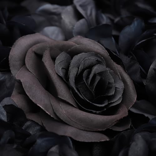 DNYSYSJ Black Flower Wall Panel, 12pcs 23.62" x 15.75" Artificial Hydrangeas Roses Panel Silk Fabric Wall Mat for Halloween Thanksgiving Photography Home Wedding Party Event Wall Decor - color: Black Roses, size: 12 pieces