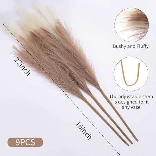 Wertuirk 9 Stems Faux Pampas Grass - 38 Inch Long Fluffy Pompous Grass Bulk, Big Artificial Pompas Floral for Baby Shower Decoration, Wedding Centerpieces and Boho Home Decor (Beige & Taupe) - color: Beige & Taupe