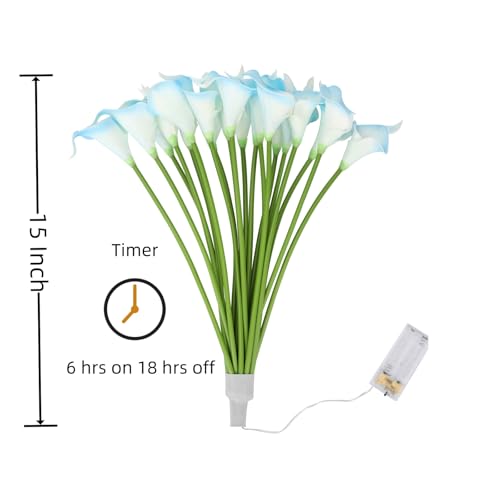 20pcs Lighted Artificial Calla Lily Bouquet Lamp Faux Floarl Night Light Real Touch Flower Night Lamp LED Calla Lily lighted Artificial Flower for Holiday Gifts Home Kitchen Decor(Light Blue, No Vase) - color: Light Blue