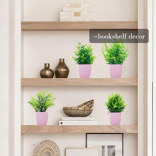 GREENTIME 4 Pack Fake Plants in Pink Pot Mini Artificial Eucalyptus Potted Plant Small Faux Grass Greenery Potted for Indoor Home Office Farmhouse Bathroom Table Decoration - color: Pink-4