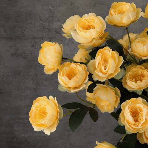 6 Pcs 32" Large Yellow Artificial Peonies Stems Flowers, Real Look Faux Silk Peony Bouquet 42 Heads Total for Vase Filler, Farmhouse Rustic Neutral Home Decor, Wedding Centerpieces - color: Yellow