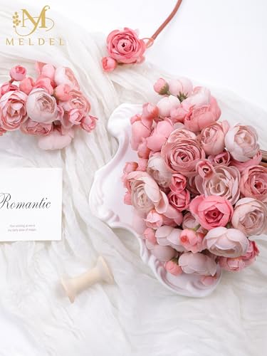 32Pcs Ranunculus Artificial Flowers Dusty Rose - Faux Silk Mini Peonies for DIY Wedding Bouquet, Home Decor, Bridal Shower Centerpieces - color: Dusty Rose