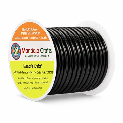 Mandala Crafts 8 Gauge Anodized Aluminum Craft Wire for Jewelry Making - 32 FT Colored Flexible Black Wire - Bendable for Bonsai Armature Crafting Sculpting - color: Black, size: 8 Gauge