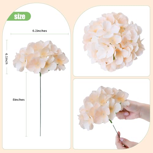 AVIVIHO 65pcs Fake Flowers Champagne Hydrangea Artificial Flowers Bulk (Not Squished, No Steaming Need) Silk Flowers with Stems for Wedding Decor,Home,Baby Shower,Table Centerpieces Decoration - color: Champagne, size: Medium