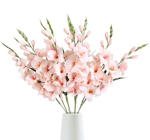 IPOPU 10 PCS Gladiolus Artificial Flowers 30.3 in Gladiolus Flowers Silk Gladiolus Flowers with Stems Artificial Gladiolus Flowers Faux Gladiolus for Home Wedding Office Decoration(Light Pink) - color: Light Pink