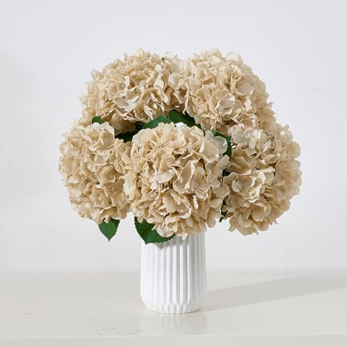 8pcs Fake Flowers Silk Hydrangea Artificial Flowers Bouquets Faux Hydrangea Stems for Home Table Centerpieces Wedding Party Decoration - color: Beige