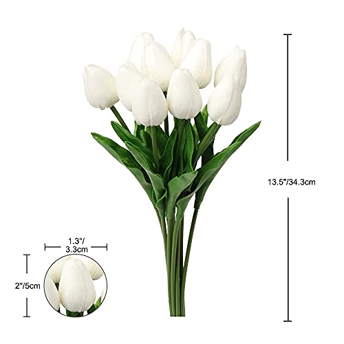 10 Pcs White Tulips Artificial Flowers Real Touch Fake Tulips Fake Flowers for Mother's Day 13.5" Faux Tulips Faux Flowers Bulk Artificial Tulips Flowers for Vase Centerpieces Home Wedding Bouquet - color: White #10