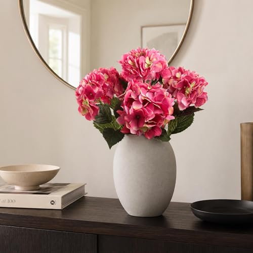 Larksilk Hydrangea Artificial Flowers - Faux Hydrangea Flowers - Home Decor, Easter Decorations, Spring Decor - Floral Centerpieces for Tables - 20" Floral Stems, Fuchsia, 6 Pieces - color: Fuchsia, size: Pack of 6