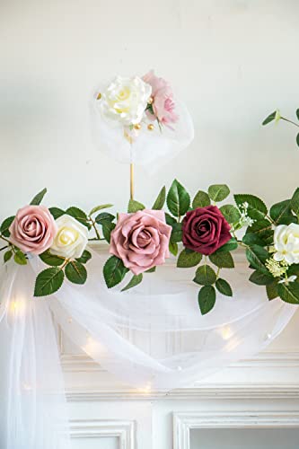 PONATIA 5FT Burgundy Artificial Flowers Garland, Dusty Rose Flowers Garland for Wedding Ceremony Garlands Backdrop Arch Flowers, Table Christmas Decorations (Burgundy & Ivory) - color: Burgundy & Ivory & Dusty Rose
