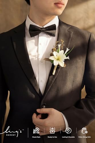 Ling's moment Boutonniere for Men, 6pcs Groom Groomsmen Boutonniere, Artificial Flowers for Wedding Decor/Prom/Homecoming, etc.Earth Brown & Tawny Beige - color: Earth Brown & Tawny Beige
