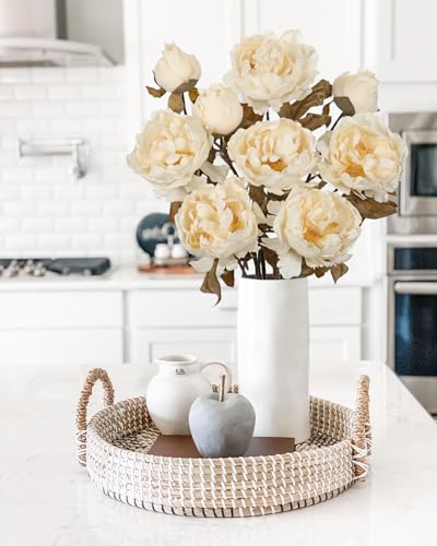 Briful Artificial Peony Flowers Bouquet 3PCS 27.5in Tall Beige Vintage Silk Peony Floral Stems Realistic Fake Peonies Branches for Rustic Home Wedding Vase Centerpieces Arrangements Decor - color: Beige