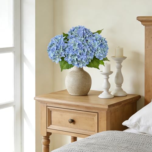 ZYTUYO 20 inches 4 Pcs Blue Green Real Touch Hydrangea Artificial Flowers Boho Lifelike Real Looking Latex Hydrangeas Flower with Long Stem for Home Decor Spring Table Centrepiece - color: Blue Green