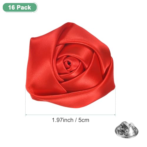 M METERXITY 16-Pack Lapel Pin for Men, Handmade Flower Brooch Button Pins for Men Suits, Formal Boutonnieres for Wedding/Groom/Corsage - color: Red