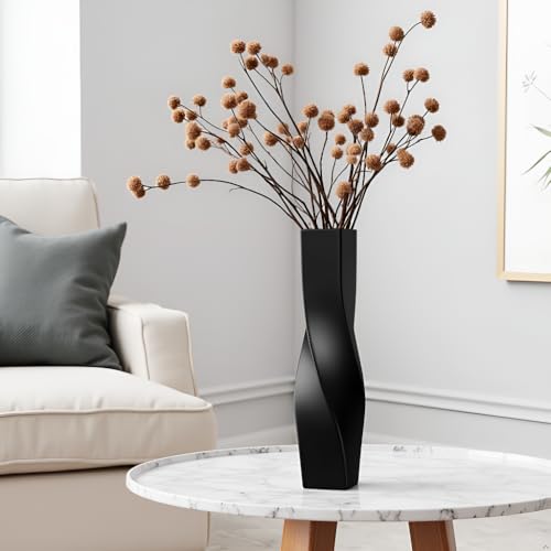 Tall Vase On Floor, 16.34" Twisted Geometric Flower Vase for Home, Living Room, Flower Centerpieces, Shelf, Table, Decor, Creative Unique Decorative Vases - color: Black, size: 16.34 Inches
