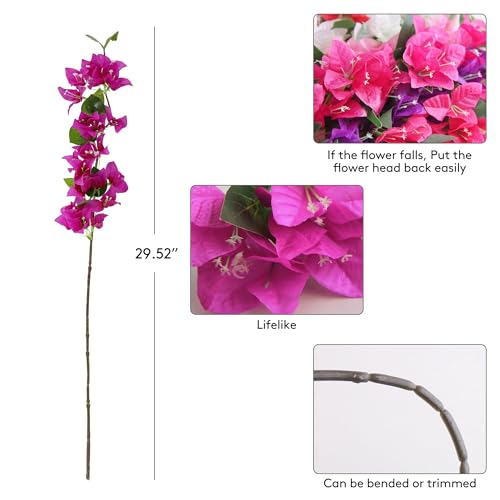 HCTCPALS Artificial Flowers for Outdoors 10Pcs Bougainvillea Plant Realistic Silk Fake Flowers for UV Resistant Faux Plants Outdoor Indoor Outside Front Porch Hanging Planter Decoration-30”PurplishRed - color: Bougainvillea Purplish-red