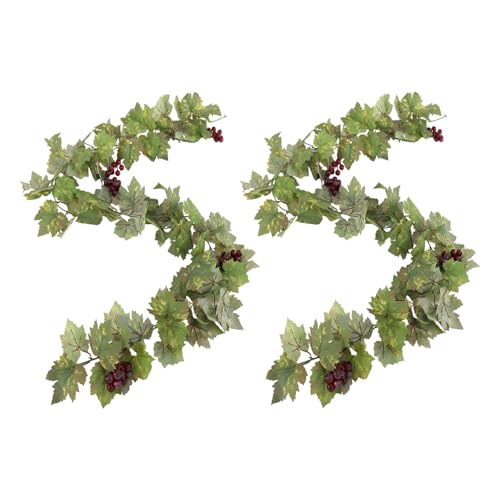 Artificial Grape Vine Leaf Garland Plant with 5 Strings Grapes, 6.5ft Artificial Fake Grape Vines Fake Greenery for Wedding Party Home Indoor Outdoors Decoration (2, Summer Leaf Garland) - color: Summer Grape Leaf Garland