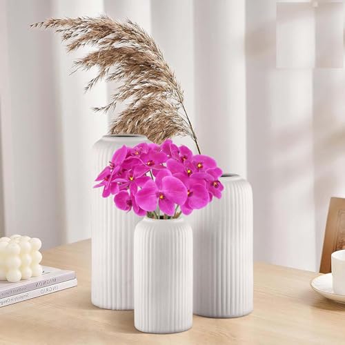 Purple Orchid Artificial Flowers 6 Bouquets 18 Heads Real Touch Fake Orchid Faux Flowers for Vase Table Centerpiece Home Wedding Party Garden Decoration(Purple) - color: Purple