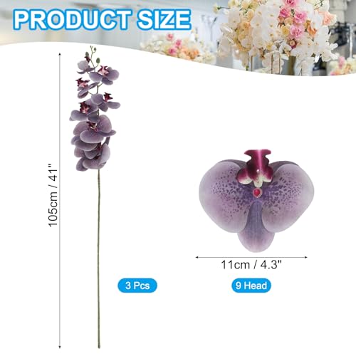 PATIKIL Artificial Orchid Stems 41", 3 Pack 9 Heads Faux Phalaenopsis Flowers Real Touch Fake Orchid Flower Branch for Vase Home Wedding Decoration, Grey Purple - color: Grey Purple