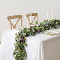 2Pack Eucalyptus Flower Garland with Violet 5.9Ft Artificial Ivy Greenery Hanging Vine Fake Ivy Floral Plants Garland for Wedding Outdoor Garden Party Background Table Runner, Total 11.8Ft, Purple - color: Purple Violet
